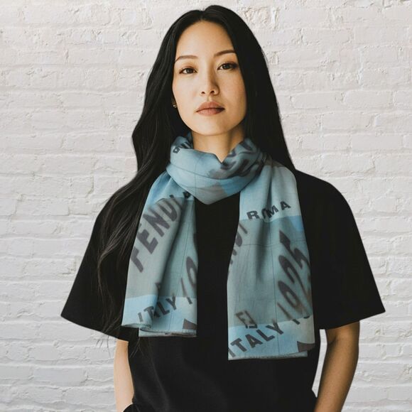 Vintage Fendi Silk Scarf 💙 Roma Italy Blue Teal Print AS-IS Condition 🔥 - Picture 1 of 11
